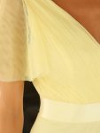 V-Neck Floor-Length Short Sleeve Tulle Bridesmaid Dresses – Yellow