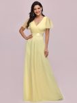 V-Neck Floor-Length Short Sleeve Tulle Bridesmaid Dresses – Yellow