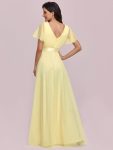 V-Neck Floor-Length Short Sleeve Tulle Bridesmaid Dresses – Yellow