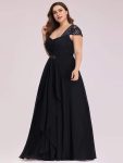 Plus Size Cap Sleeve Maxi Evening Dress for Wedding Guest – Black