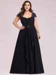 Plus Size Cap Sleeve Maxi Evening Dress for Wedding Guest - Black