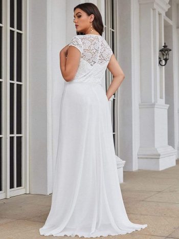 Plus Size Cap Sleeve Maxi Evening Dress for Wedding Guest - Cream