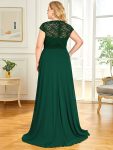 Plus Size Cap Sleeve Maxi Evening Dress for Wedding Guest – Dark Green