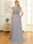 Plus Size Cap Sleeve Maxi Evening Dress for Wedding Guest – Grey