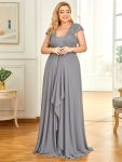 Plus Size Cap Sleeve Maxi Evening Dress for Wedding Guest – Grey