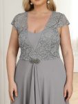 Plus Size Cap Sleeve Maxi Evening Dress for Wedding Guest – Grey