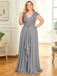 Plus Size Cap Sleeve Maxi Evening Dress for Wedding Guest – Grey