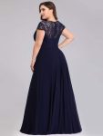 Plus Size Cap Sleeve Maxi Evening Dress for Wedding Guest – Navy Blue