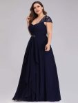 Plus Size Cap Sleeve Maxi Evening Dress for Wedding Guest – Navy Blue