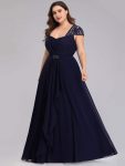 Plus Size Cap Sleeve Maxi Evening Dress for Wedding Guest – Navy Blue