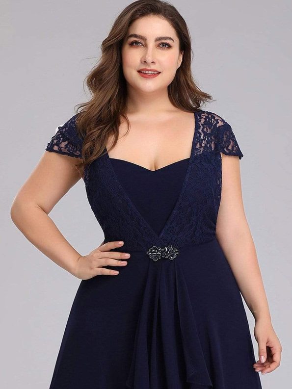 Plus Size Cap Sleeve Maxi Evening Dress for Wedding Guest - Navy Blue