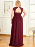 V-Neck Sleeveless Beaded Belt Chiffon A-Line Evening Dress – Burgundy