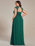 V-Neck Sleeveless Beaded Belt Chiffon A-Line Evening Dress – Dark Green