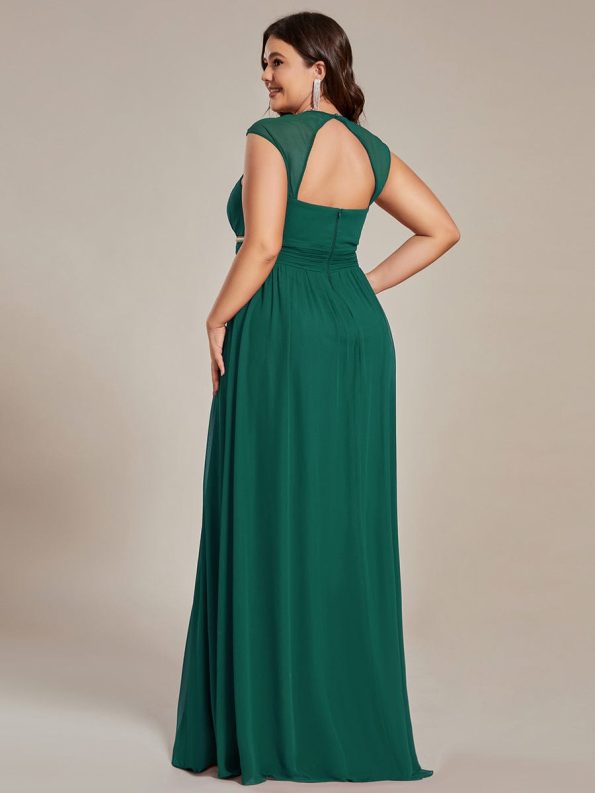 V-Neck Sleeveless Beaded Belt Chiffon A-Line Evening Dress - Dark Green