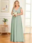 V-Neck Sleeveless Beaded Belt Chiffon A-Line Evening Dress – Mint Green