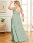 V-Neck Sleeveless Beaded Belt Chiffon A-Line Evening Dress – Mint Green