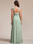 V-Neck Sleeveless Beaded Belt Chiffon A-Line Evening Dress – Mint Green