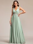 V-Neck Sleeveless Beaded Belt Chiffon A-Line Evening Dress – Mint Green