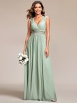 V-Neck Sleeveless Beaded Belt Chiffon A-Line Evening Dress – Mint Green