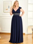 V-Neck Sleeveless Beaded Belt Chiffon A-Line Evening Dress – Navy Blue