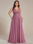 V-Neck Sleeveless Beaded Belt Chiffon A-Line Evening Dress – Purple Orchid