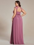 V-Neck Sleeveless Beaded Belt Chiffon A-Line Evening Dress – Purple Orchid