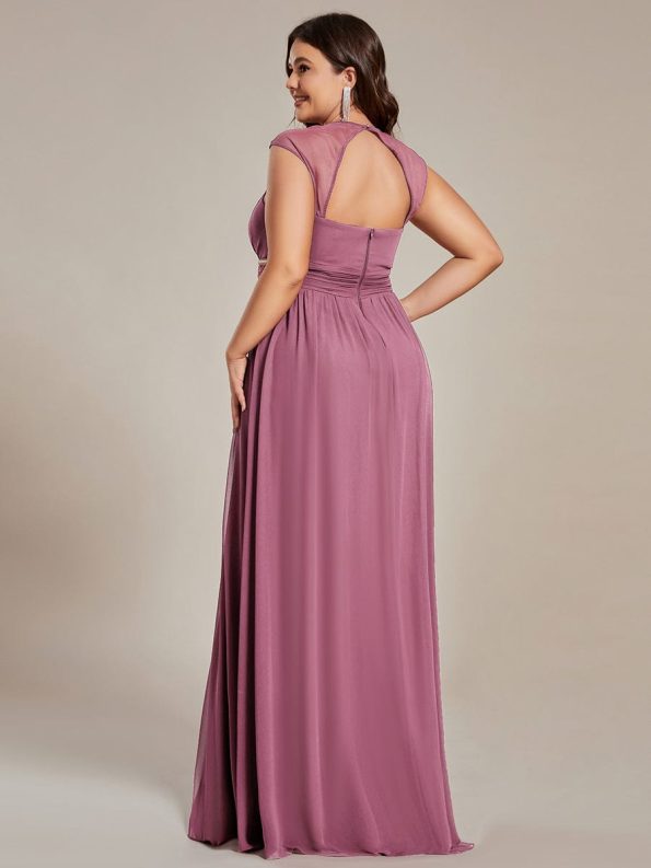 V-Neck Sleeveless Beaded Belt Chiffon A-Line Evening Dress - Purple Orchid