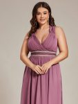 V-Neck Sleeveless Beaded Belt Chiffon A-Line Evening Dress – Purple Orchid