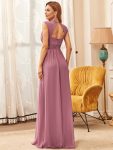 V-Neck Sleeveless Beaded Belt Chiffon A-Line Evening Dress – Purple Orchid