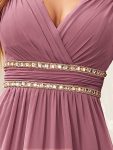 V-Neck Sleeveless Beaded Belt Chiffon A-Line Evening Dress – Purple Orchid