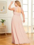 V-Neck Sleeveless Beaded Belt Chiffon A-Line Evening Dress – Pink