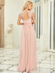 V-Neck Sleeveless Beaded Belt Chiffon A-Line Evening Dress – Pink