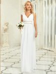 V-Neck Sleeveless Beaded Belt Chiffon A-Line Evening Dress - White