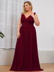 Plus Size Sleeveless V-Neck Chiffon Semi Formal Maxi Dress – Burgundy