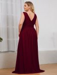 Plus Size Sleeveless V-Neck Chiffon Semi Formal Maxi Dress – Burgundy