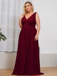 Plus Size Sleeveless V-Neck Chiffon Semi Formal Maxi Dress – Burgundy