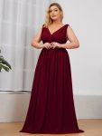 Plus Size Sleeveless V-Neck Chiffon Semi Formal Maxi Dress – Burgundy