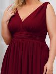 Plus Size Sleeveless V-Neck Chiffon Semi Formal Maxi Dress – Burgundy