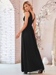 Pleated Sleeveless V-Neck Chiffon Maxi Dress – Black