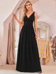 Pleated Sleeveless V-Neck Chiffon Maxi Dress – Black