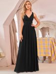 Pleated Sleeveless V-Neck Chiffon Maxi Dress – Black