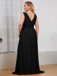 Plus Size Sleeveless V-Neck Chiffon Semi Formal Maxi Dress – Black