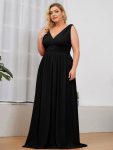 Plus Size Sleeveless V-Neck Chiffon Semi Formal Maxi Dress – Black