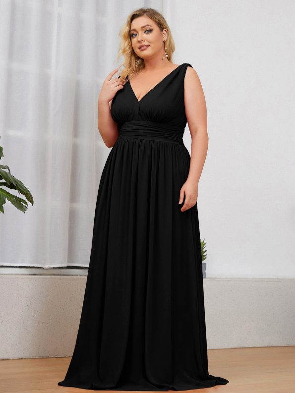 Plus Size Sleeveless V-Neck Chiffon Semi Formal Maxi Dress - Black