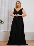 Plus Size Sleeveless V-Neck Chiffon Semi Formal Maxi Dress - Black