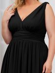 Plus Size Sleeveless V-Neck Chiffon Semi Formal Maxi Dress – Black