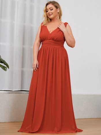 Plus Size Sleeveless V-Neck Chiffon Semi Formal Maxi Dress - Burnt Orange