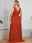 Plus Size Sleeveless V-Neck Chiffon Semi Formal Maxi Dress – Burnt Orange
