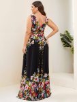 Pleated Sleeveless V-Neck Chiffon Maxi Dress – Black and Printed