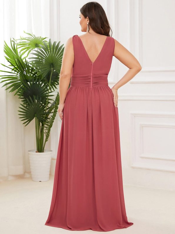 Plus Size Sleeveless V-Neck Chiffon Semi Formal Maxi Dress - Cameo Brown